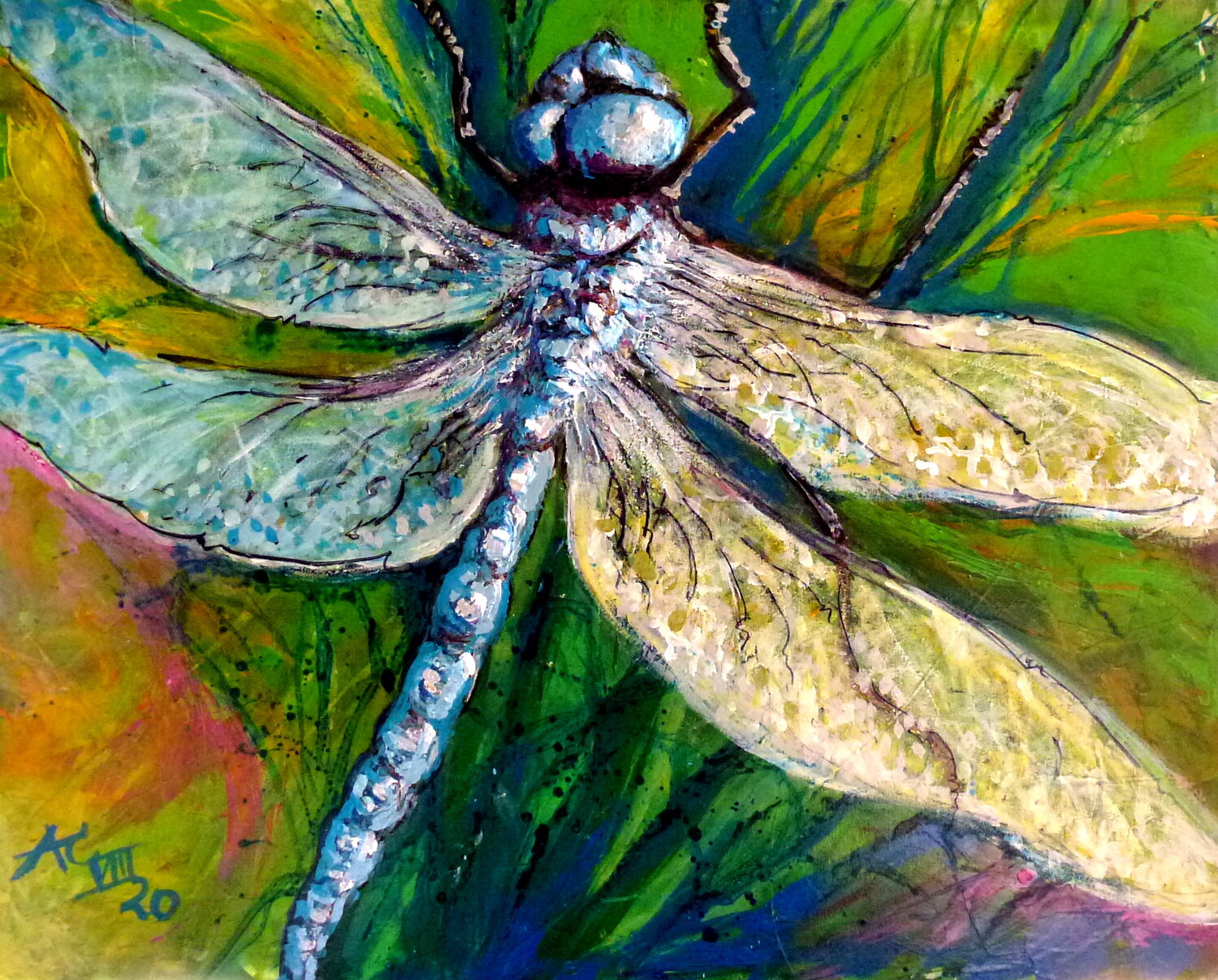 Blaue Libelle Johann Acher Original painting for sale