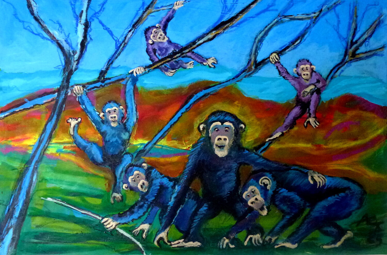 die Affen sind los Johann Acher Original painting for sale