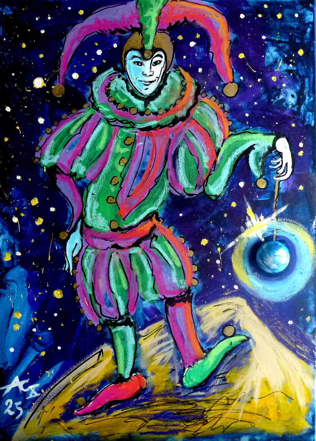 Harlekin Johann Acher Original painting for sale