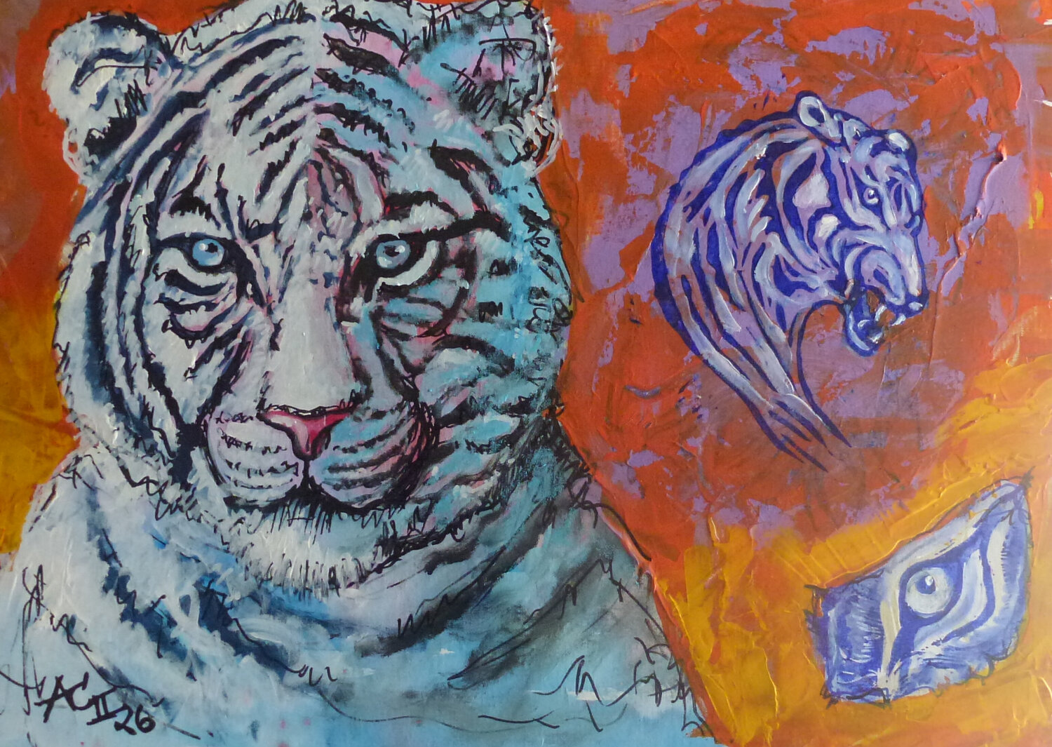 Weißer Tiger Johann Acher Original painting for sale