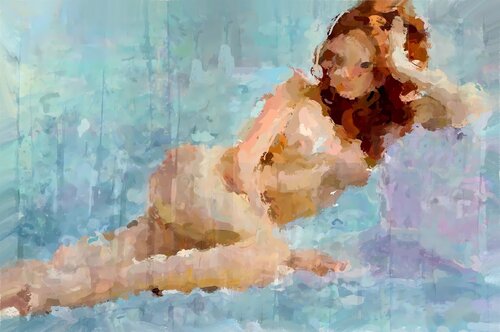 Heavenly Naiad: In the Embrace of Azure by Marina Fedorova, Painting for Sale on Select