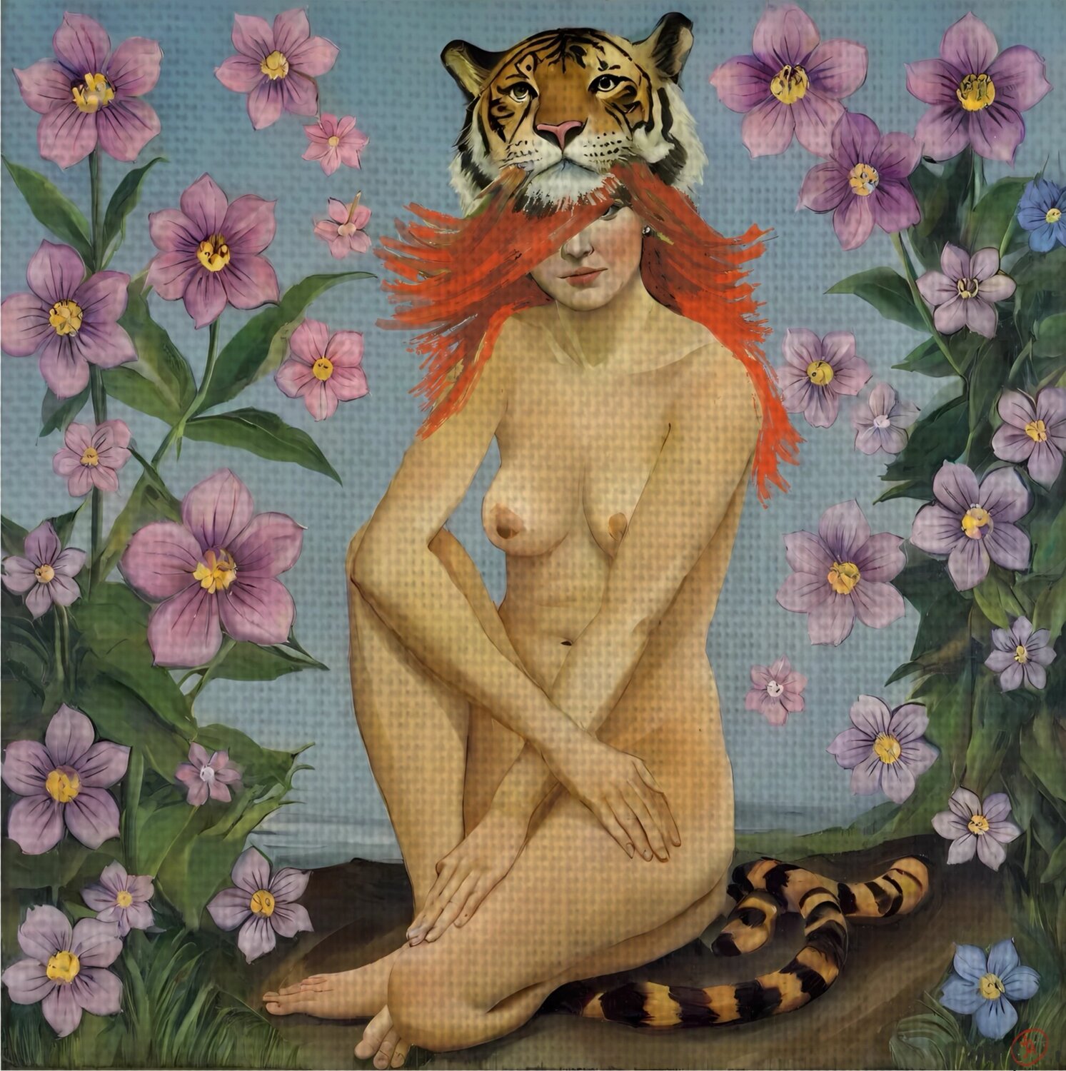 The Primordial Muse (Tigress and Flower)" Marina Fedorova Original painting for sale