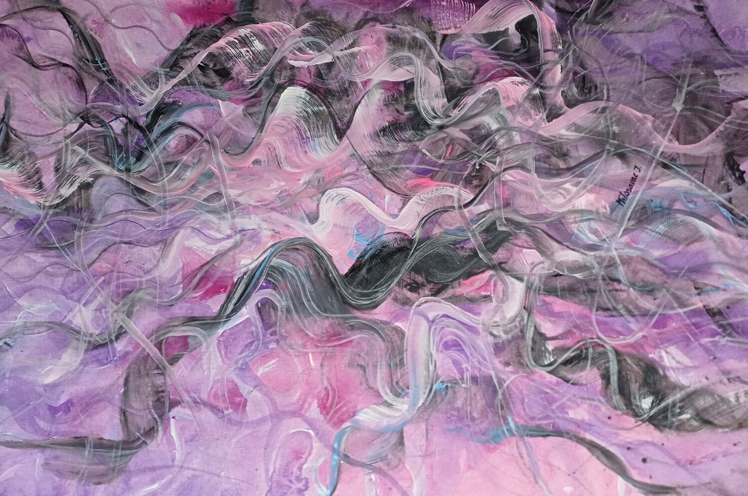 Chaotic violet poetry vawes Jasna Milosavac Original painting for sale