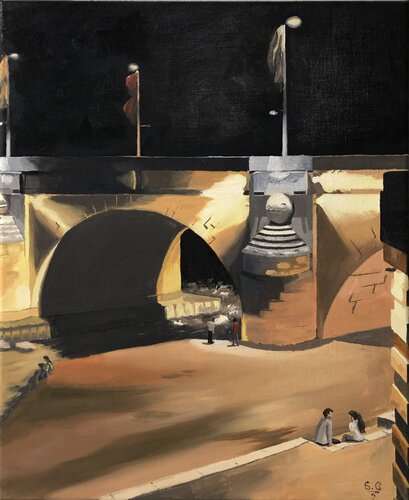 En sortant de la guinguette by Sophie Cousineau, Painting for Sale on Select