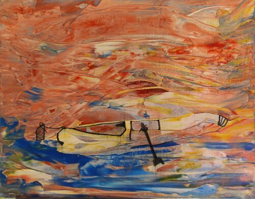 Yellow Canoe at a Surreal Sunset by An Hata Gorm, Painting for Sale on Select