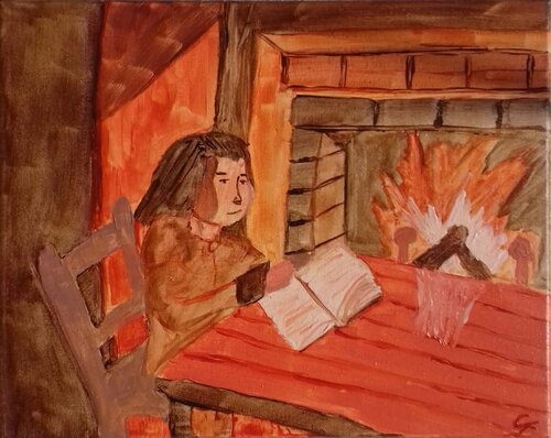 Girl reading a Book by An Hata Gorm, Painting for Sale on Select