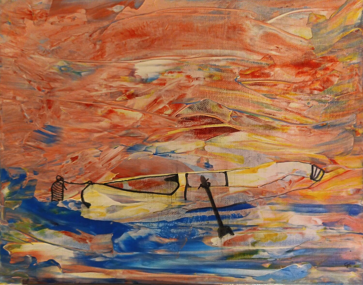 Yellow Canoe at a Surreal Sunset An Hata Gorm Original painting for sale