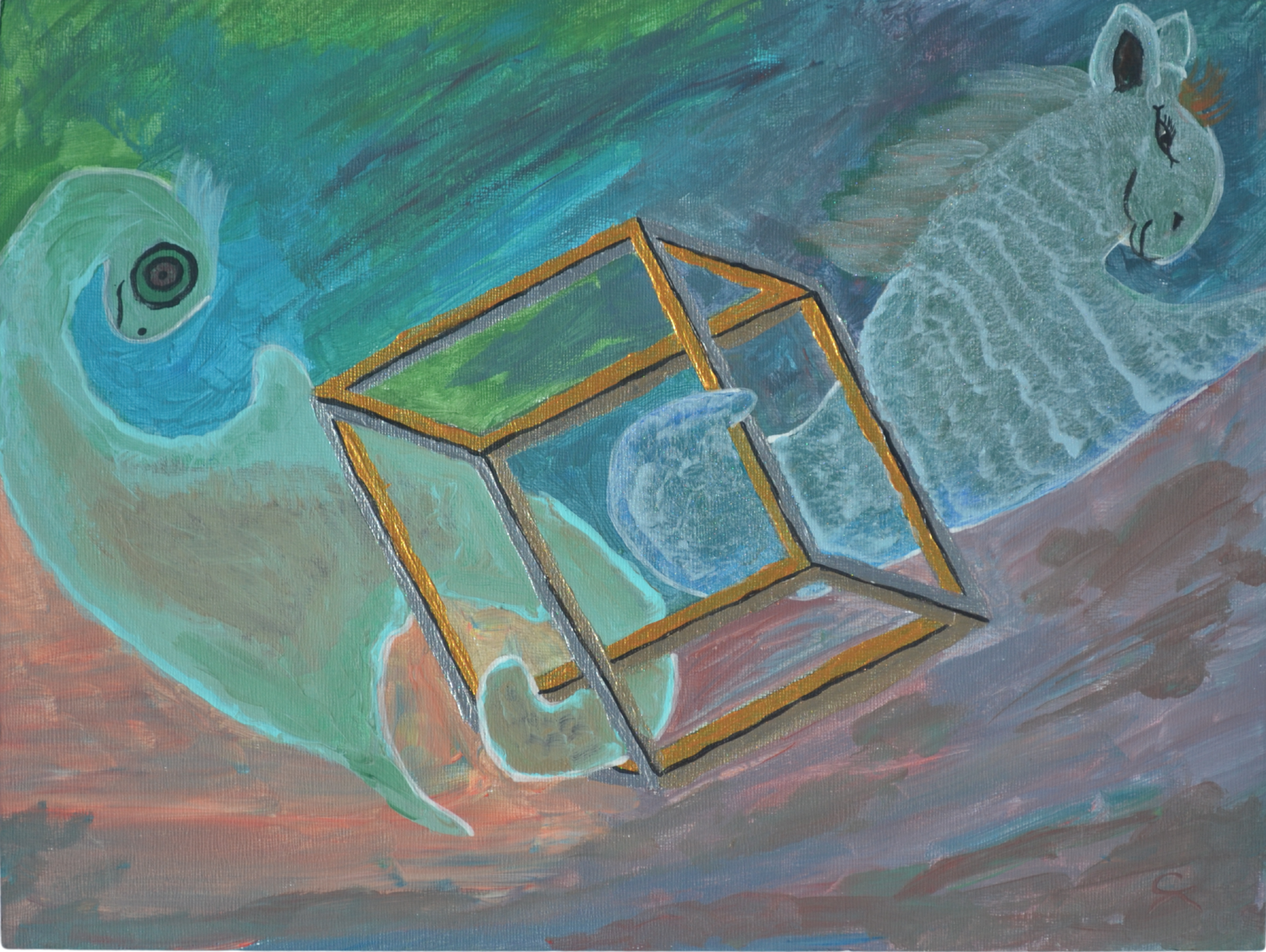 Fantastic Cube An Hata Gorm Original painting for sale