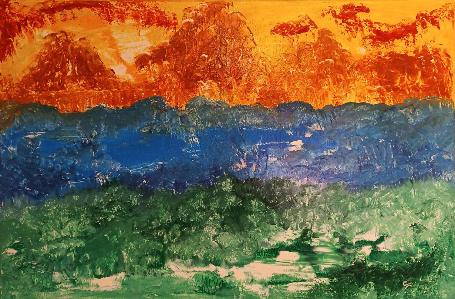 Grass, River, Sky -1 An Hata Gorm Original painting for sale