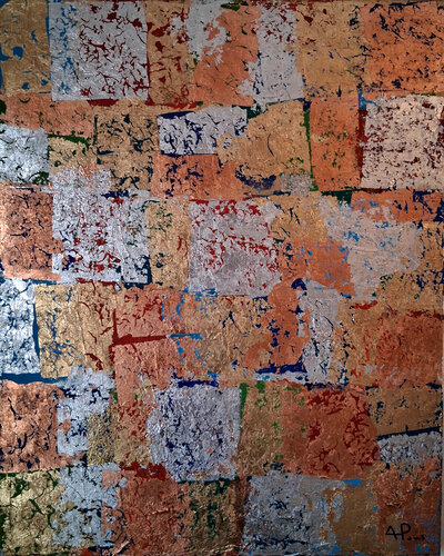 Composition, structure et texture or, argent et cuivre 3 by Alexandre Pons, Painting for Sale on Select