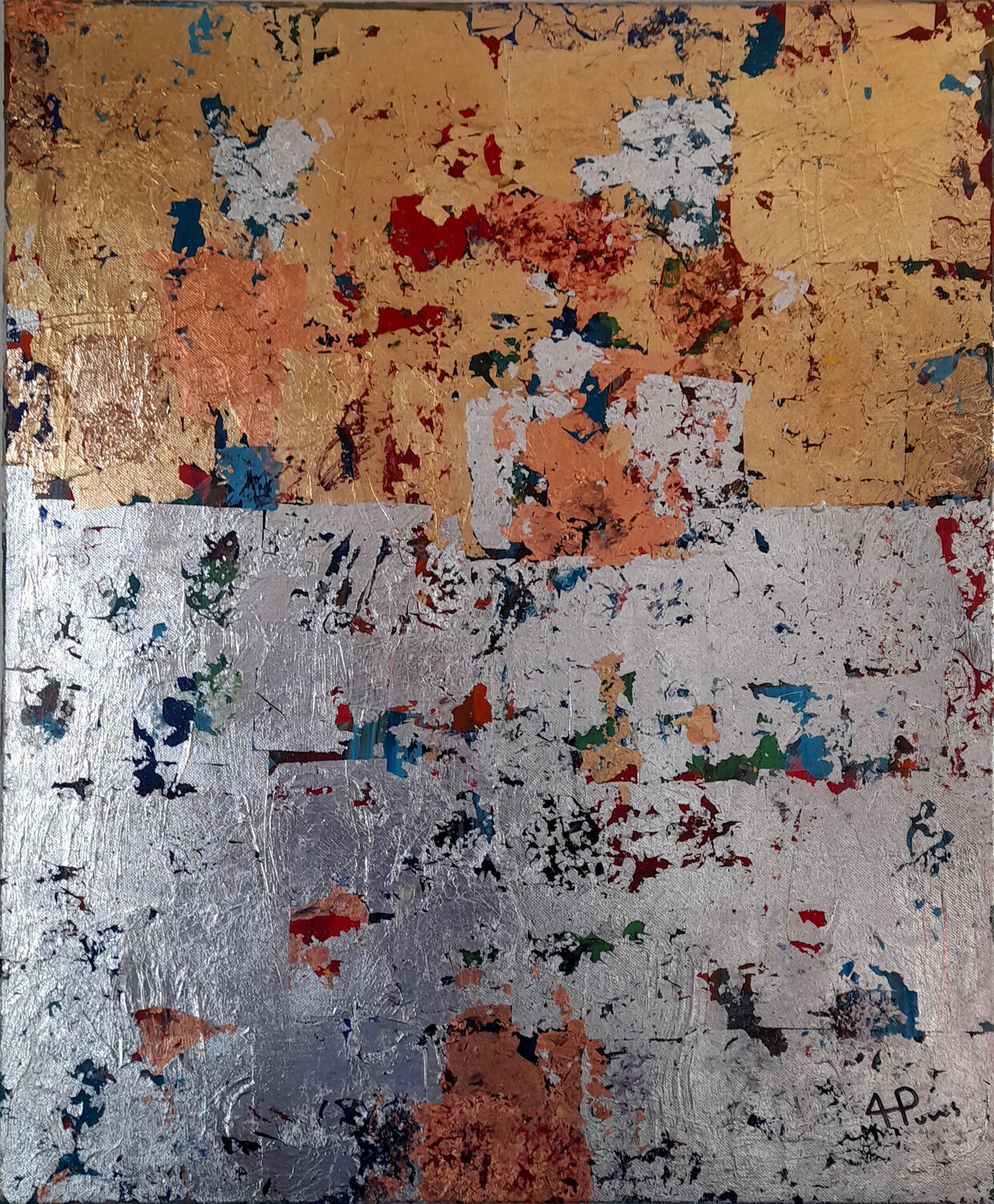 Espace et composition or, argent et cuivre 9 Alexandre Pons Original painting for sale