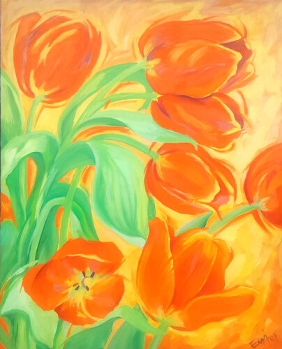 Orangefarbene Tulpen. by Ewa Jablonski, Painting for Sale on Select