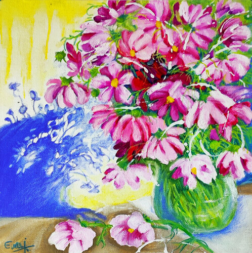 Stillleben mit rosa Blumen by Ewa Jablonski, Painting for Sale on Select