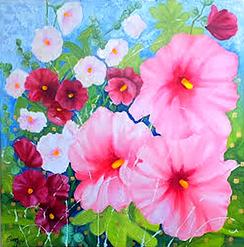 Stockrosen by Ewa Jablonski, Painting for Sale on Select