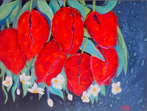 Maiblumen im Mairegen. by Ewa Jablonski, Painting for Sale on Select