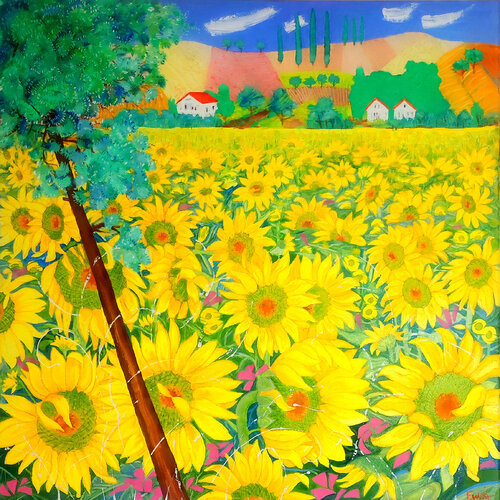 Sonnenblumenfeld by Ewa Jablonski, Painting for Sale on Select