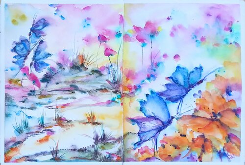 EVANESCENT BUTTERFLY  - Dittico di Acquerelli- by Lucia Luce, Painting for Sale on Select