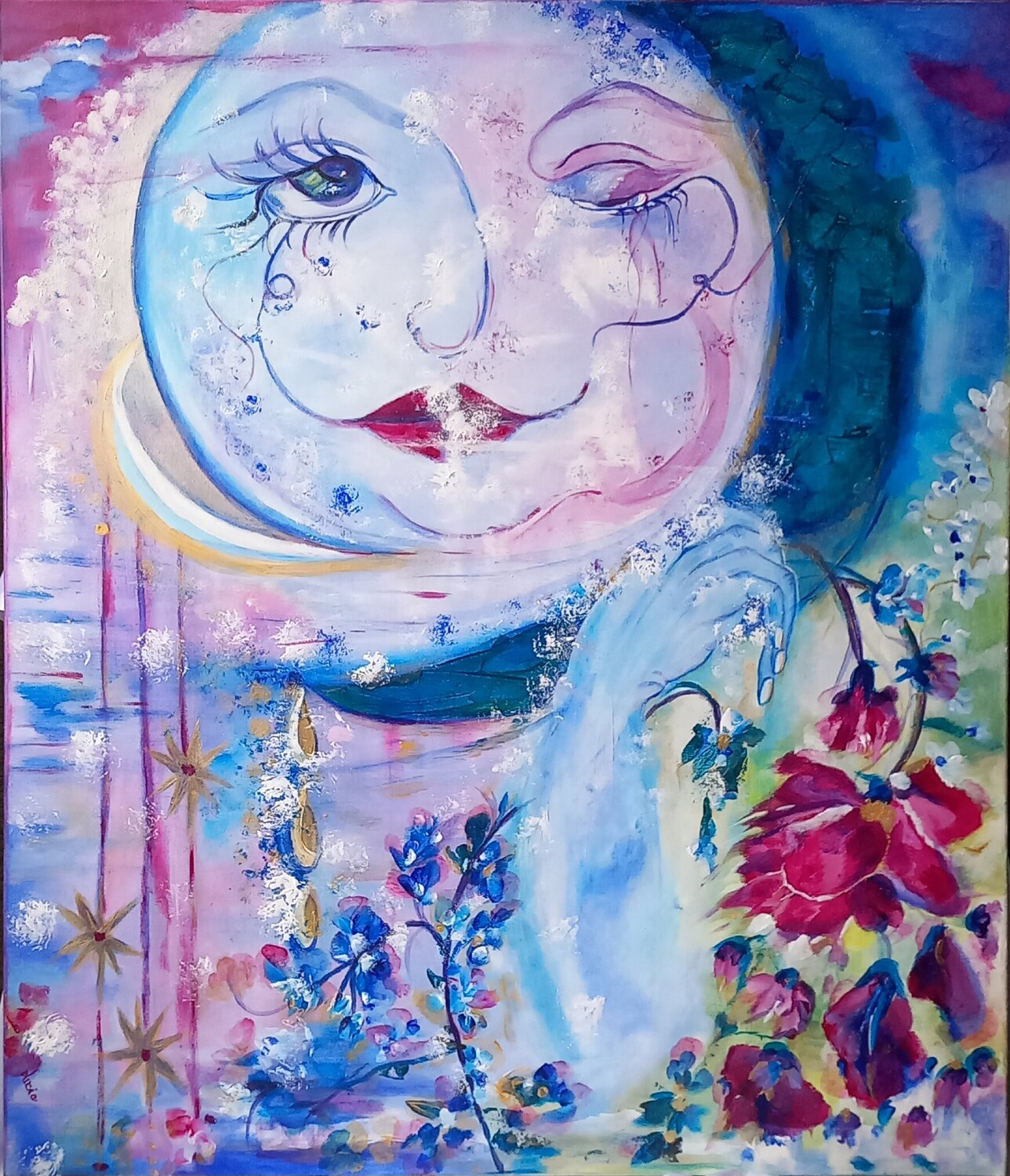 COMIC MOON Lucia Luce Original painting for sale