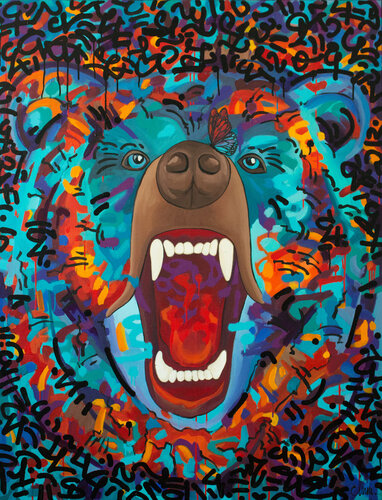 Simple way to the madness of a bear by Monika Mrowiec, Painting for Sale on Select