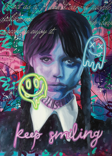 Keep Smiling - Wednesday Addams by Monika Mrowiec, Painting for Sale on Select
