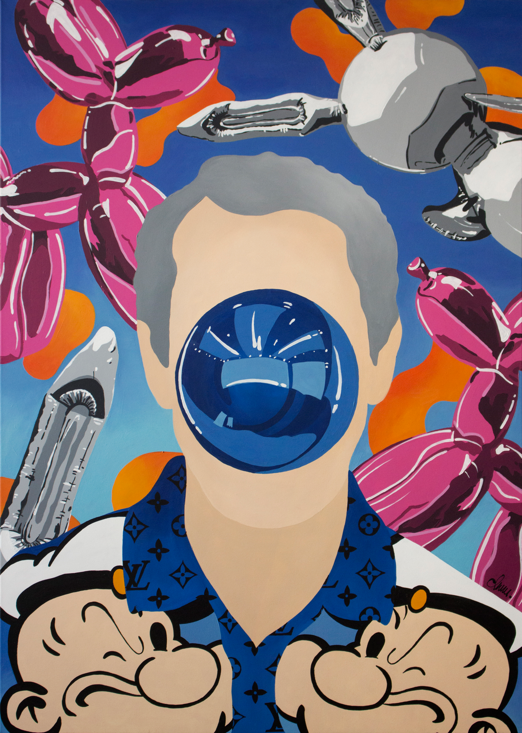 Faces and symbols – Jeff Koons Monika Mrowiec Original painting for sale
