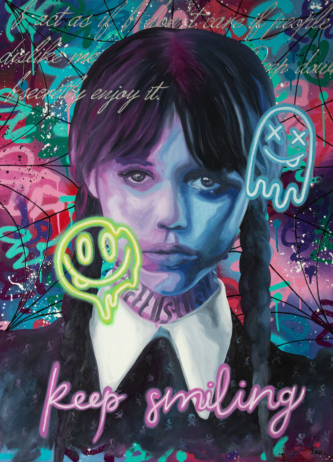 Keep Smiling - Wednesday Addams Monika Mrowiec Original painting for sale