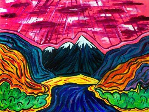 Abstract Colorful Mountains by Tetiana Surshko, Painting for Sale on Select