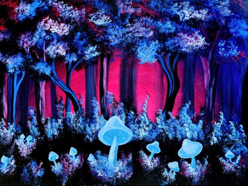 Neon Forest Dreams by Tetiana Surshko, Painting for Sale on Select