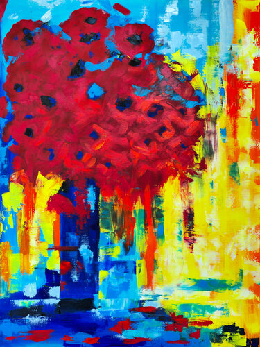Abstract Red Floral by Tetiana Surshko, Painting for Sale on Select