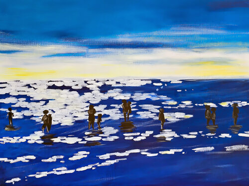 Blue Sea Silhouettes by Tetiana Surshko, Painting for Sale on Select
