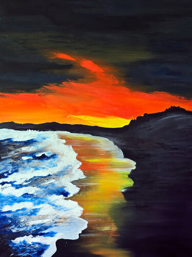 Fiery Sunset Coast by Tetiana Surshko, Painting for Sale on Select