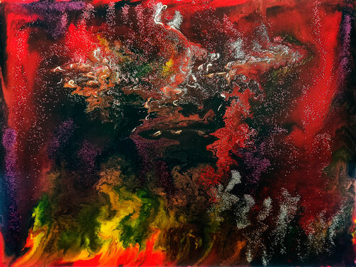 Galactic Crimson Odyssey by Tetiana Surshko, Painting for Sale on Select