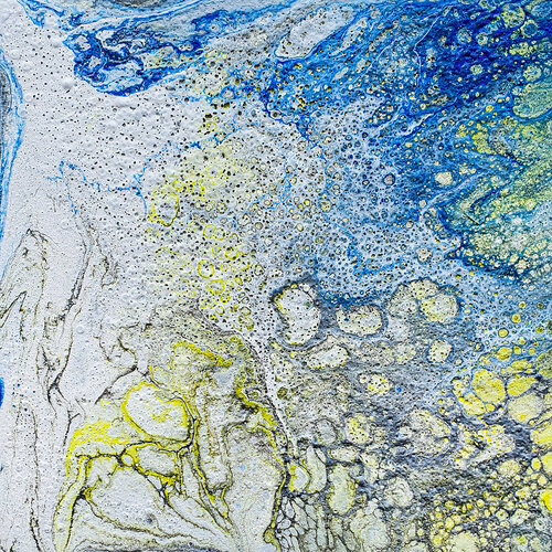 Lemon Azure Cell Drift by Tetiana Surshko, Painting for Sale on Select