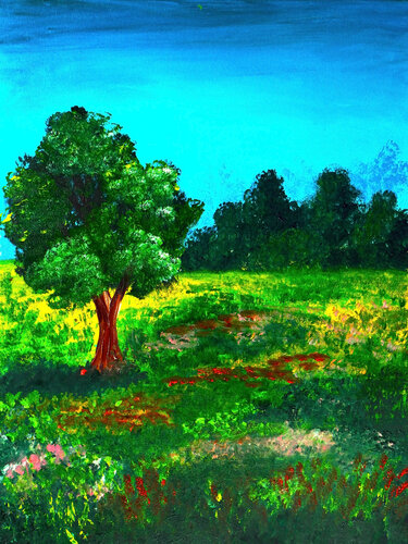 Sunny Meadow Tree by Tetiana Surshko, Painting for Sale on Select