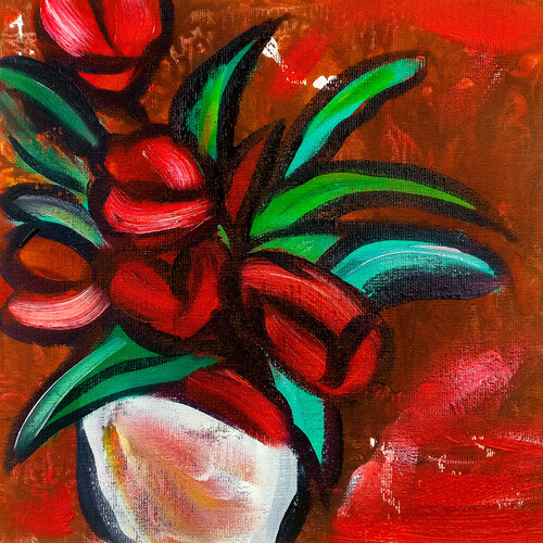 Red Tulips Warmth by Tetiana Surshko, Painting for Sale on Select