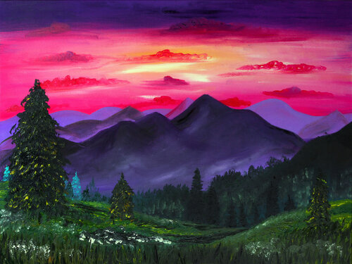 Magenta Mountain Dusk by Tetiana Surshko, Painting for Sale on Select