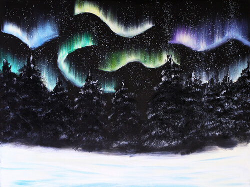 Aurora Over Snow by Tetiana Surshko, Painting for Sale on Select