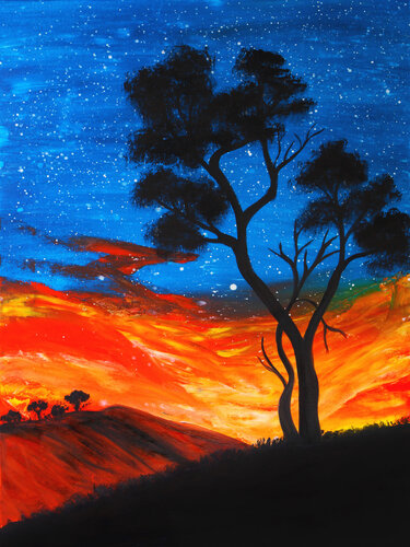 Fire Meets Stars by Tetiana Surshko, Painting for Sale on Select
