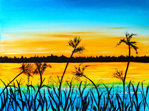 Sunset Behind the Reeds by Tetiana Surshko, Painting for Sale on Select