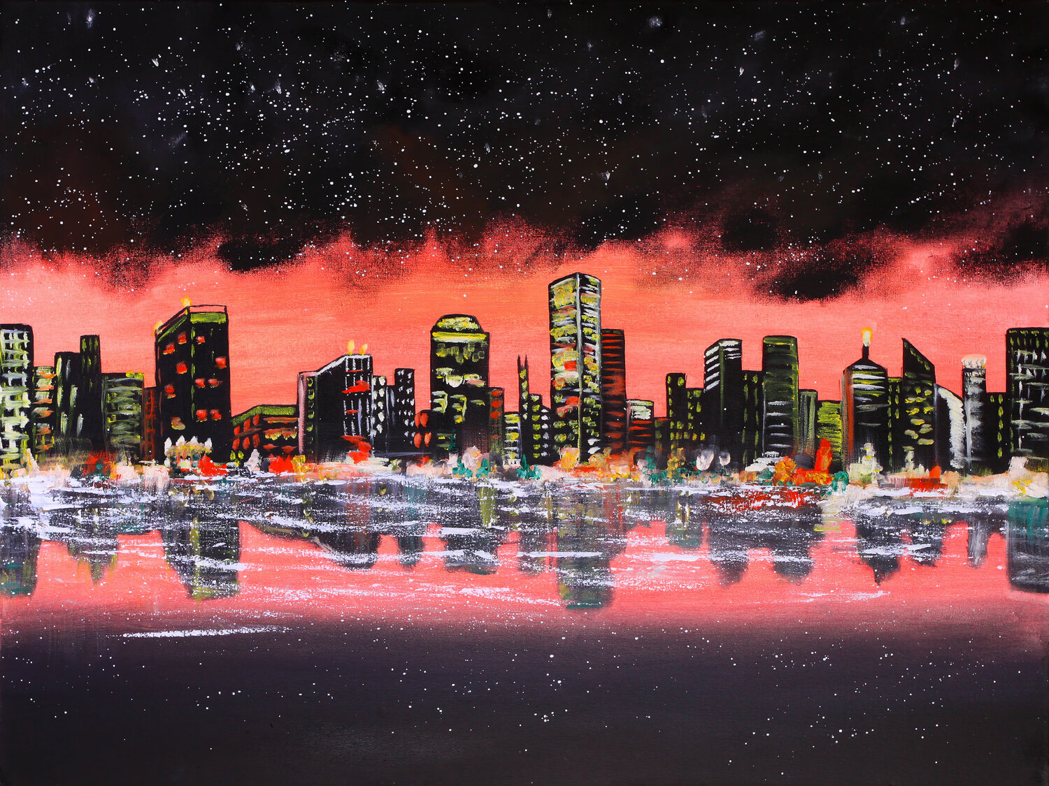 Starry Red City Tetiana Surshko Original painting for sale