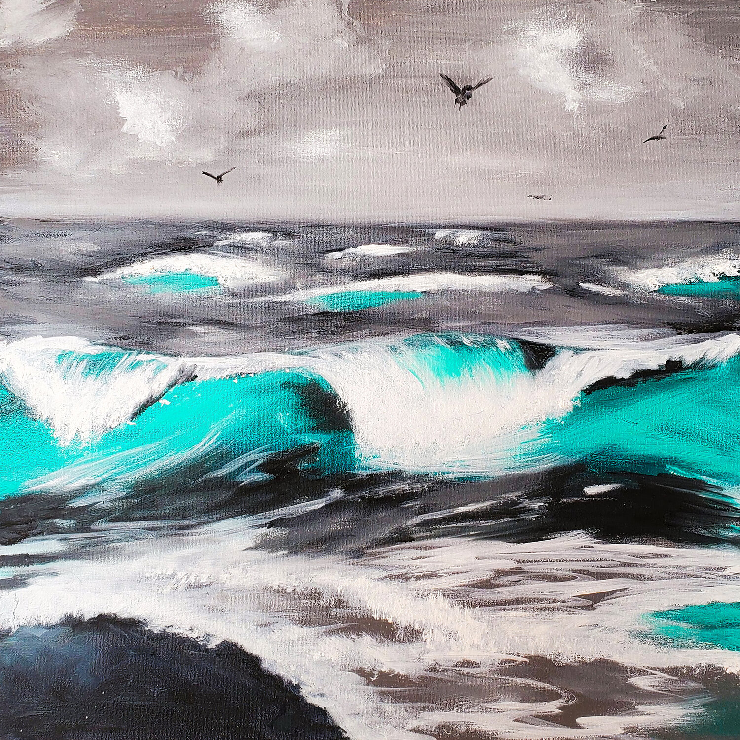 Turquoise Grey Storm Tetiana Surshko Original painting for sale