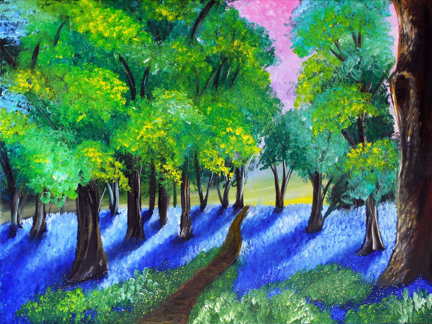 Sunny Bluebell Forest Tetiana Surshko Original painting for sale
