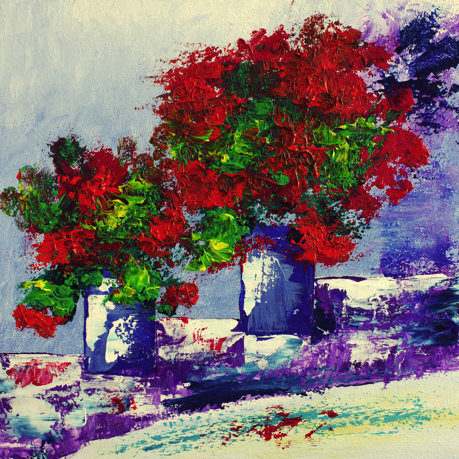 Impasto Red Floral Duo Tetiana Surshko Original painting for sale