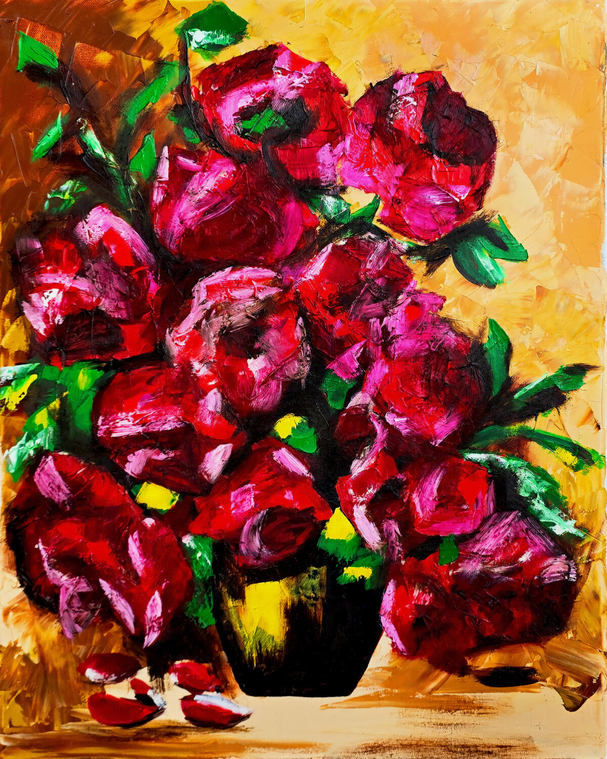 Red Peonies on Gold Tetiana Surshko Original painting for sale