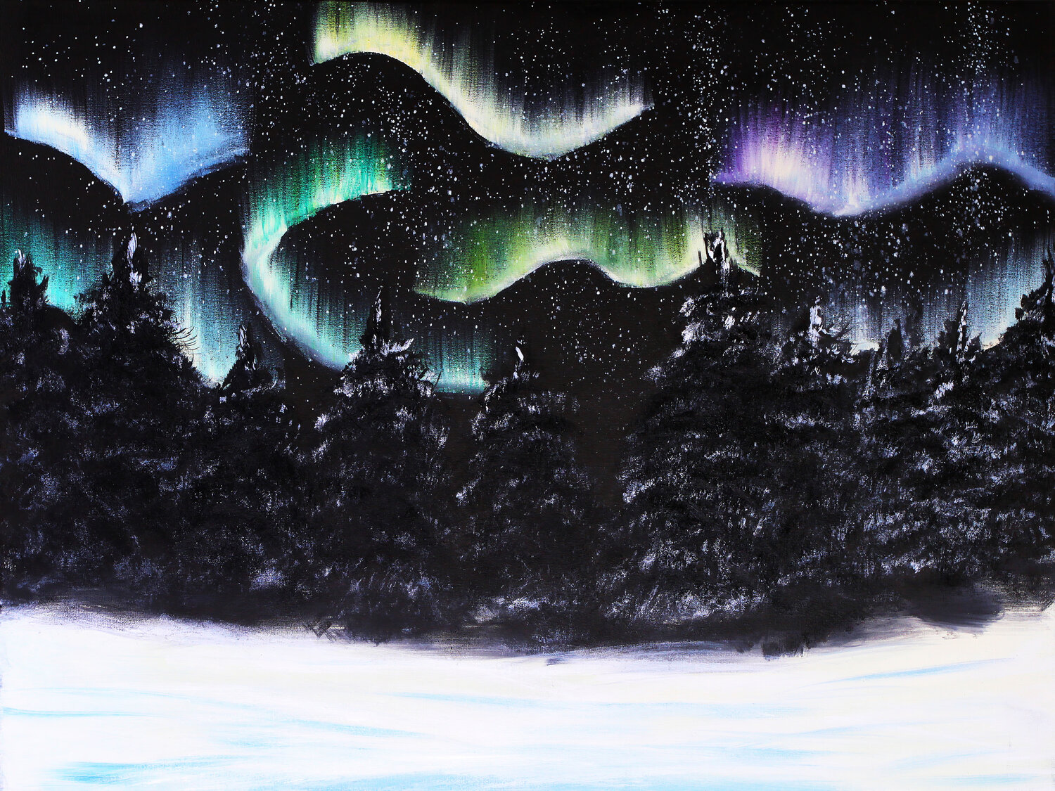 Aurora Over Snow Tetiana Surshko Original painting for sale