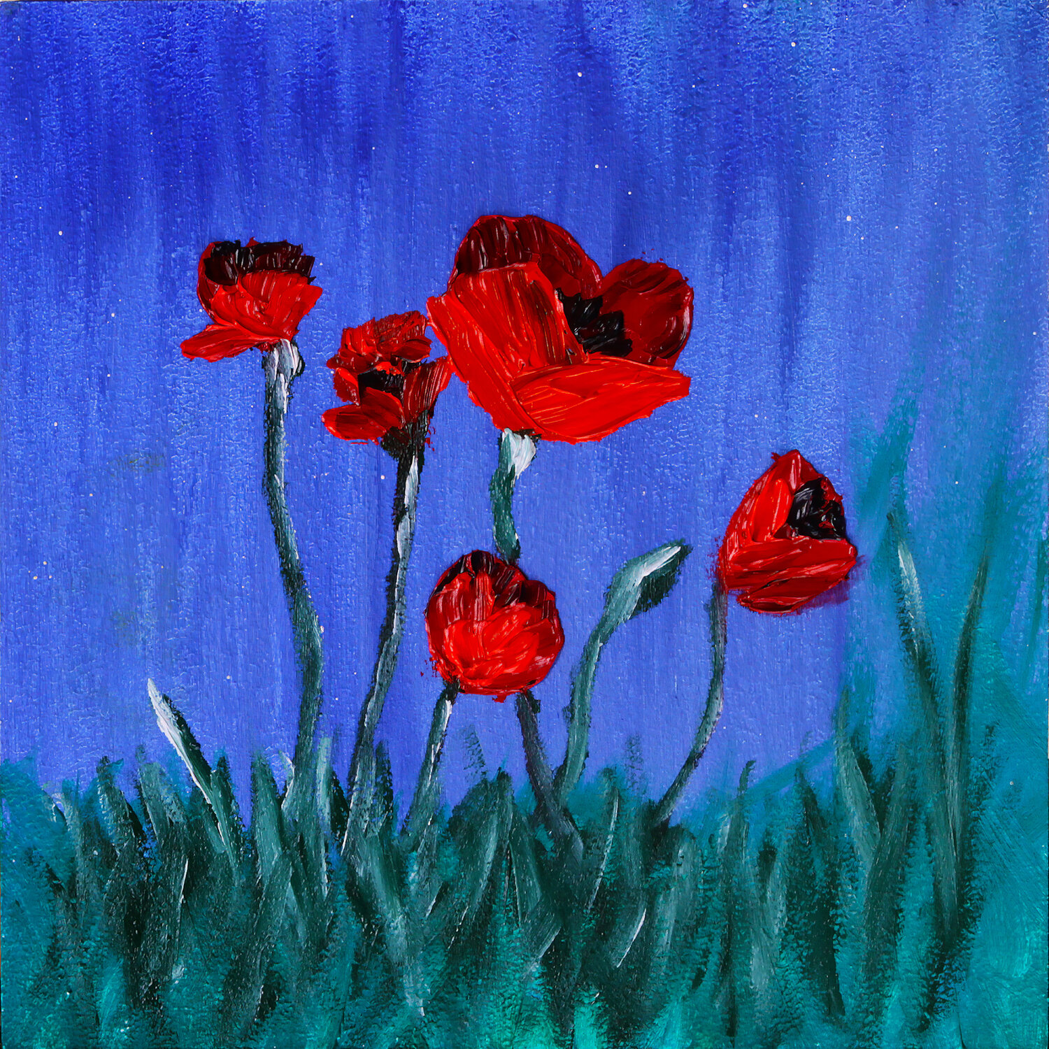 Red Poppies on Blue Tetiana Surshko Original painting for sale