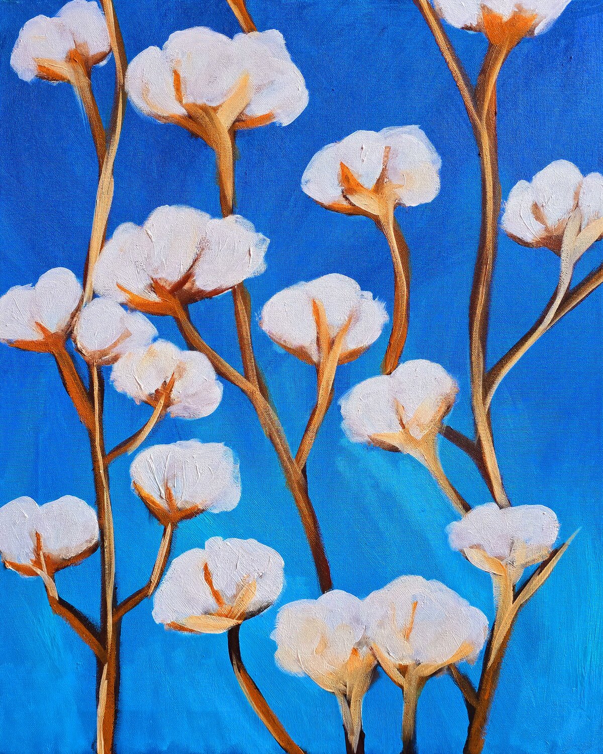Cotton Branches on Blue Tetiana Surshko Original painting for sale