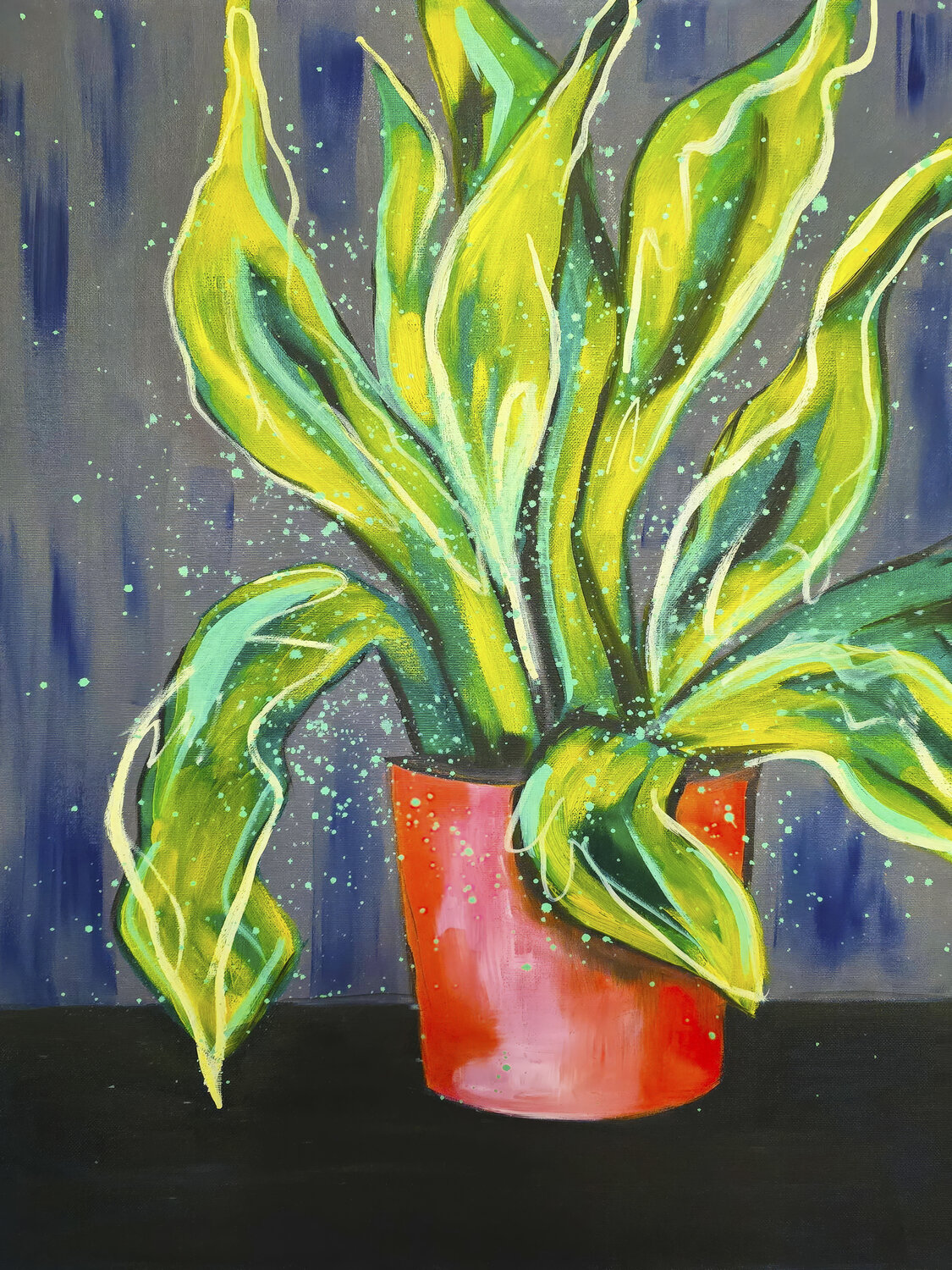Flame Leaves in a Red Pot Tetiana Surshko Original painting for sale