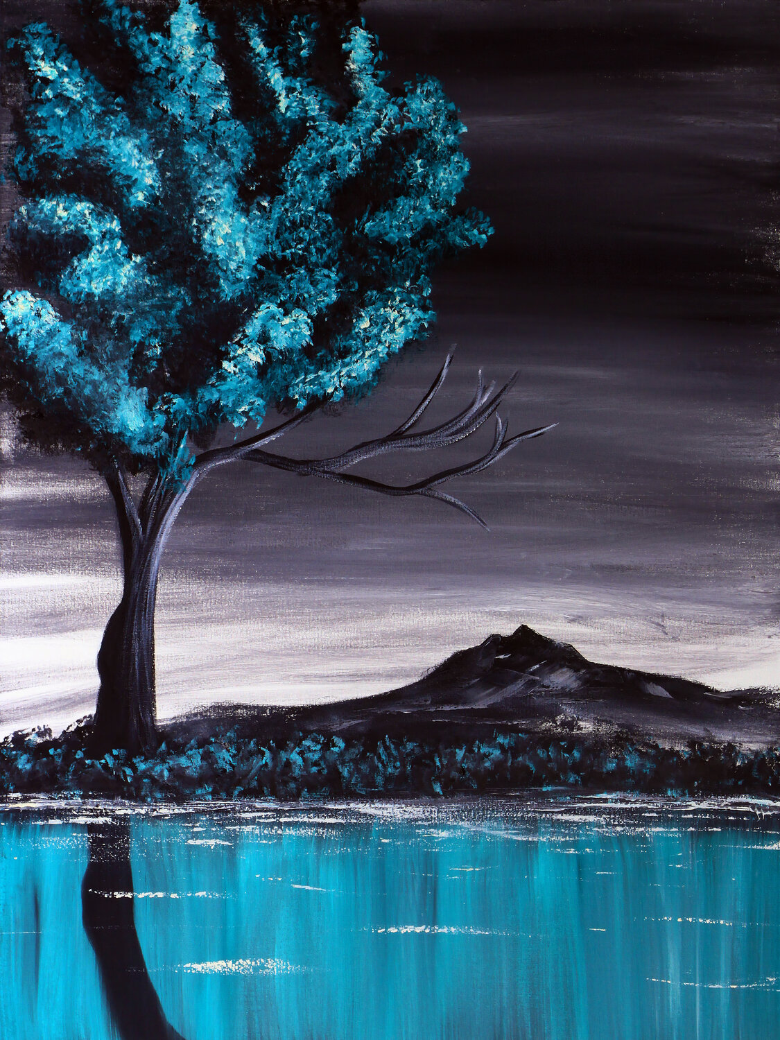 Moody Turquoise Tree Tetiana Surshko Original painting for sale