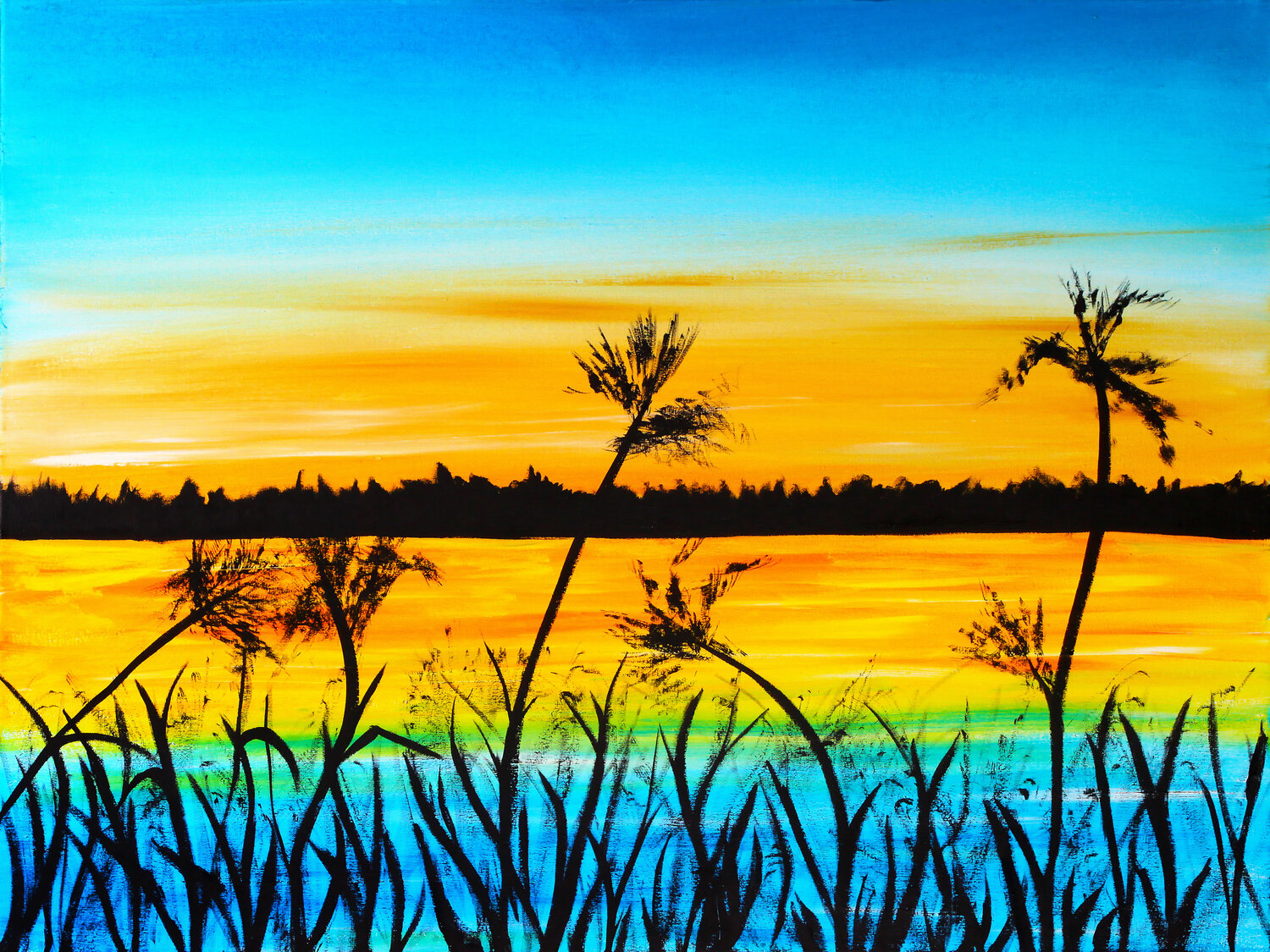 Sunset Behind the Reeds Tetiana Surshko Original painting for sale